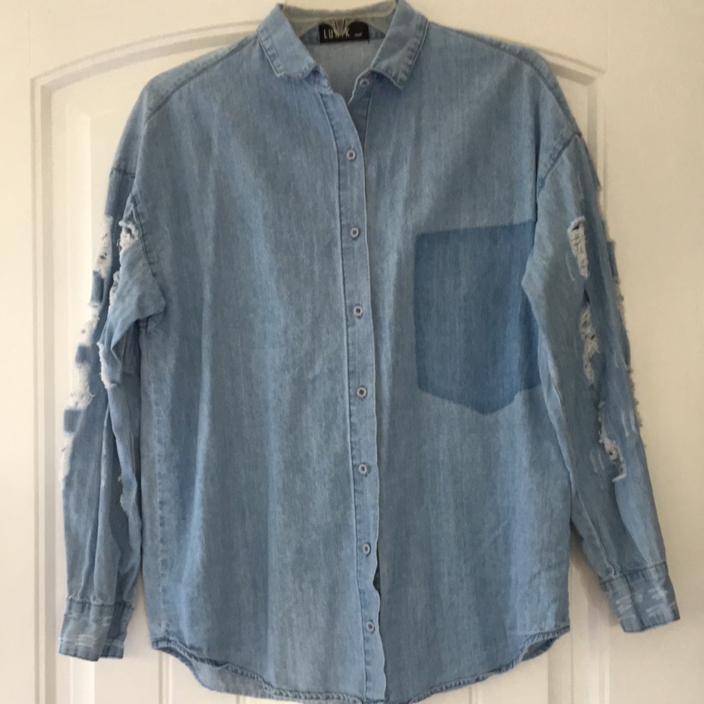 Lunic distressed denim shirt, M